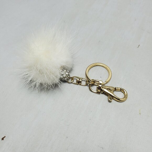 Ali Khan faux fur Pom Pom gold key chain with rhinestones and gift box - Picture 3 of 4